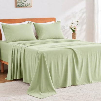 GOKOTTA 4 Piece King Size Sheet Set - Soft, Breathable & Cozy - Light Green