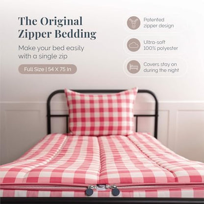 Beddy's Dark Pink Checkered All-in-One Zipper Bedding Set for Kids - Full