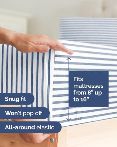 Flex Top Split Head King 6 Piece Sheet Set - Soft & Cooling - Blue Stripes