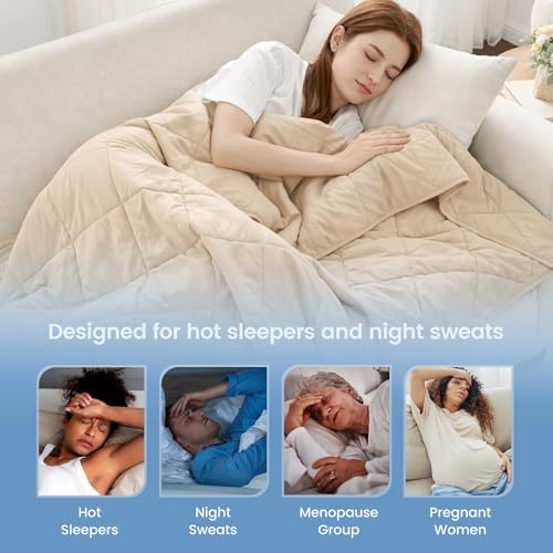 Cozy Bliss Cooling Blanket for Hot Sleepers King Size, Q-Max 0.45 Cooling Comfort, Cold Blankets for Night Sweats Sleeping, Ultra-Cool Lightweight Breathable Summer Blanket for Bed, Khaki 108"x90"