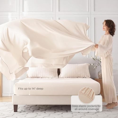 MUXHOMO 7 Pieces Oversized King Comforter Set, Seersucker Bed in a Bag Oversized King Size, All Season Luxury Bedding Set with Comforter, Flat Sheet, Fitted Sheet, Pillowcases & Shams, Beige
