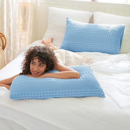 PHF Cotton Waffle Pillow Shams Standard Size 20" x 26", Sky Blue, No Insert