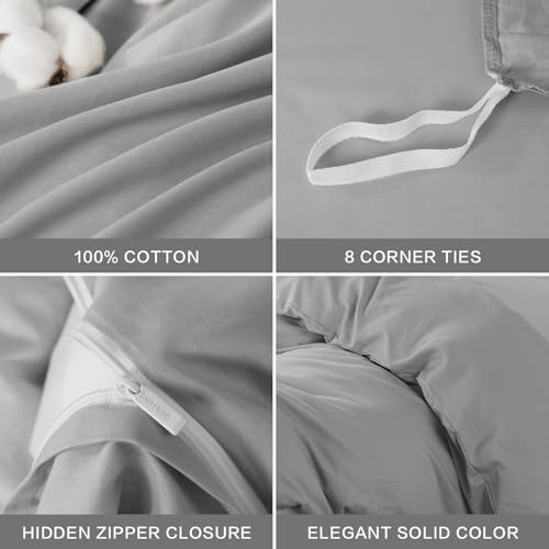 SAPHREAS Duvet Cover Set Full Size 100% Cotton Grey, Soft Bedding Comforter Cover Organic with Zipper Closure & Corner Ties, Comforter Not Included, Gray