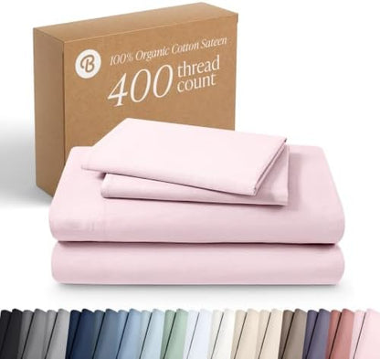 Bare Home 100% Organic Cotton Sateen Sheet Set (Twin, Dusty Pink)