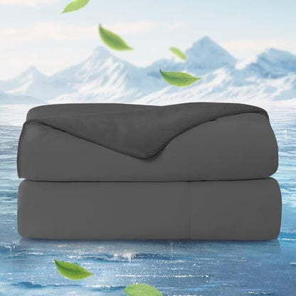 Cozy Bliss Cooling Comforter Twin Size x Sorona® Viscose Natural Fiber, Reversible Silky Smooth Cooling Blanket with Q-Max＞0.45 for Hot Sleepers & Night Sweats, Charcoal Grey, 68"x90"