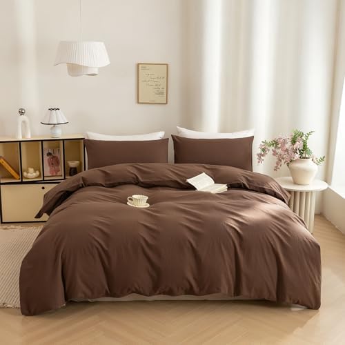 Mucalis Brown Striped Duvet Cover King 100% Washed Cotton Navy Pinstripe Duvet Cover Set 3 Piece Classic Stripes Bedding with Zipper Closure Corner Ties,Soft Breathable Lightweight Cozy