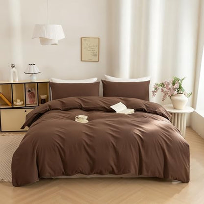 Mucalis Brown Striped Duvet Cover King 100% Washed Cotton Navy Pinstripe Duvet Cover Set 3 Piece Classic Stripes Bedding with Zipper Closure Corner Ties,Soft Breathable Lightweight Cozy
