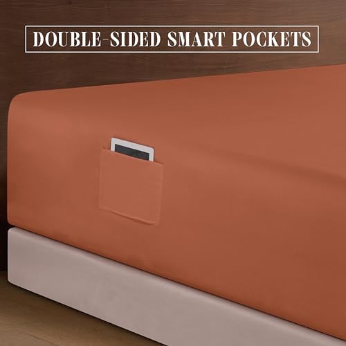 Elegant Comfort 4-Piece Bed Sheet Set - Luxury Bedding 1500 Premium Hotel Quality Microfiber, All Around Elastic 18-24 Inches Deep Fitted Sheet- Extra Deep Pocket Sheets, California King, Coral