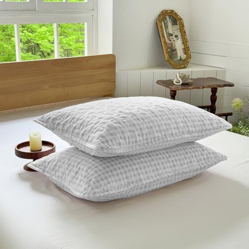 NSNLGSGC Light Gray Gingham Twin Summer Bedspread Quilt Set