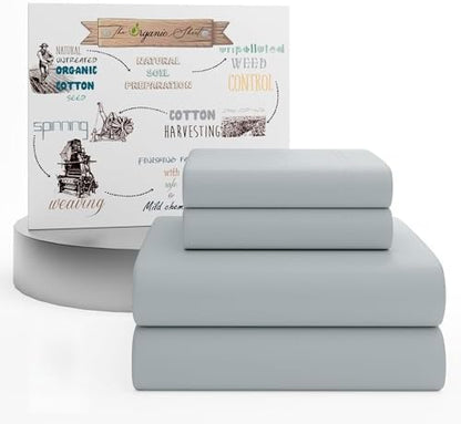 SUPREME ELEGANCE Organic Cotton Percale Twin Bed Sheets Set, Soft Silver