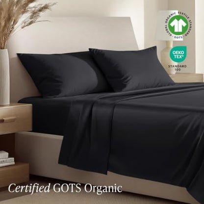Bare Home 100% Organic Cotton Sateen Sheet Set (Split Flex King, Black)