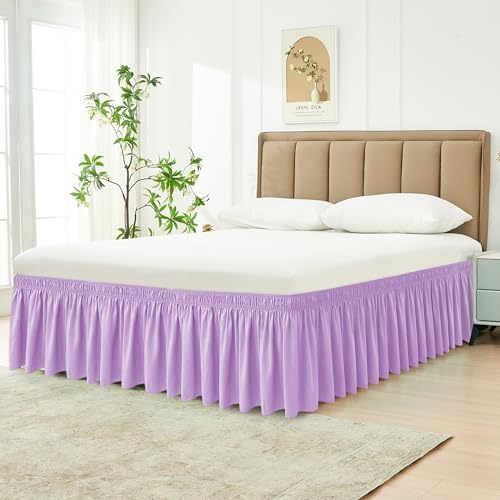 Wrap Around Bed Skirt King Size 15 Inch Drop-Elastic Dust Ruffle Violet
