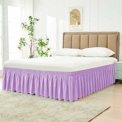 Wrap Around Bed Skirt King Size 15 Inch Drop-Elastic Dust Ruffle Violet