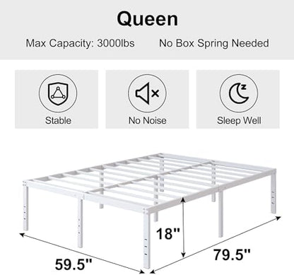 DiaOutro 18 Inch White Metal Bed Frame Queen with Storage