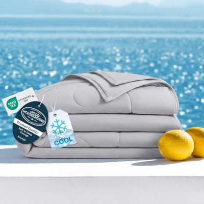 Breescape Cooling Comforter Blanket - BlendTek Q-Max>0.46 Tech, Cooling Blanket for Hot Sleepers & Night Sweats Relief, Breathable Lightweight Summer Bedding, King/Cali King 106x96 in, Misty Gray