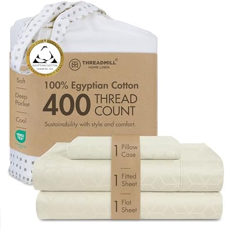 Threadmill 400 Thread Count Egyptian Cotton Twin Sheet Set, Jacquard, Ivory