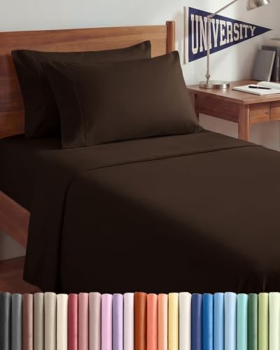 Twin 4 Piece Bed Sheet Set - Breathable & Cooling Sheets - Chocolate Brown