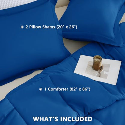 CozyLux Full Size Comforter Sets, 3-Piece Box-Stitched, Classic Blue