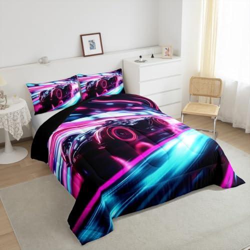 Kids Boys Sports Comforter Set - Black Blue Race Car Comforter for Kids Teen Room Decor - Extreme Sports Game Theme Bedding Set - Cool Speed Luxury Car Decor Quilt Set - Soft for All Season,King Size