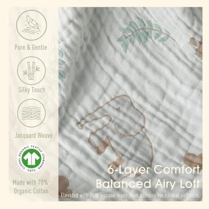 Muslin Baby Blanket, Organic Cotton Blend Jacquard (Elephant)