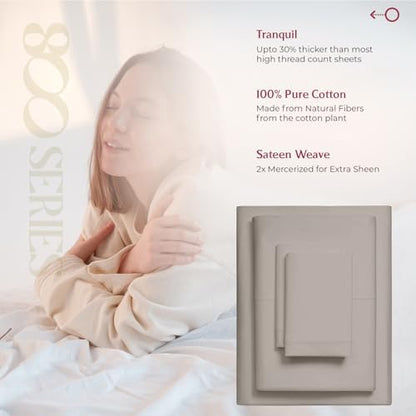 Mayfair Linen Egyptian Cotton Taupe Queen Sheets Set - Luxury 800 Series High Thread Count Queen Bed Sheet Set (6 PC), Soft Cooling 16" Deep Pocket Hotel Bed Sheet Set - Tranquil Collection