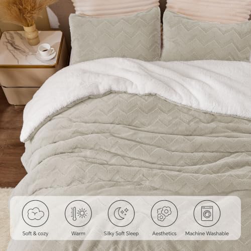 BEDELITE Fluffy Sherpa Queen Comforter Set,Taupe