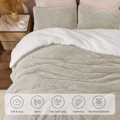 BEDELITE Fluffy Sherpa Queen Comforter Set,Taupe
