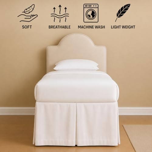 eBeddy Linens Split Corner Dorm Bed Skirt Twin XL – 32 Inch Drop, 100% Microfiber, Extra Long Bed Skirt for College Dorm, Platform Style, White Solid, Hidden Storage Solution, Easy Fit