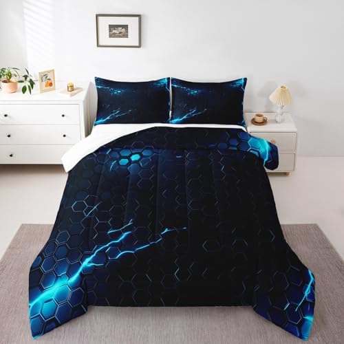 Feelyou Lightning Honeycomb Comforter Hexagon Comforter Set Geometric Beehive Bedding Set for Kids Boys Girls Beehive Hexagon Duvet Set Room Decor Quilt Twin Size Boys