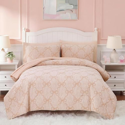 Full Size Comforter Sets with Sheets for Girls-7 Pieces Bow Bed in A Bag