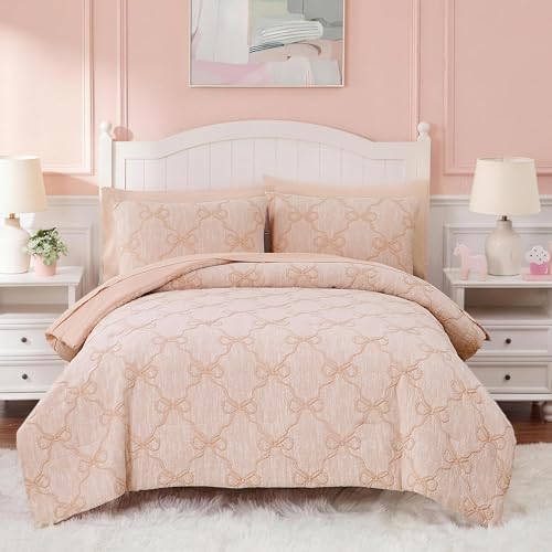 Queen Comforter Set with Sheets for Girls-7 Pieces Bow Bed in A Bag