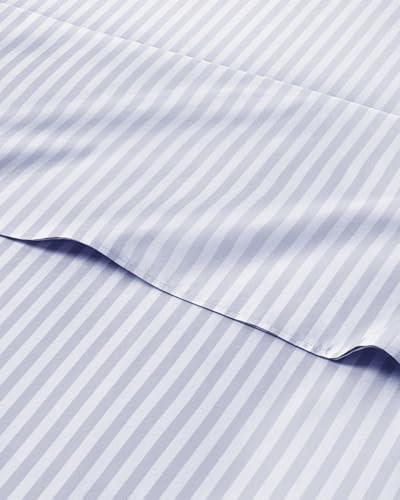 King 4 Piece Striped Sheet Set - Soft, Breathable & Cooling - Blue Sky