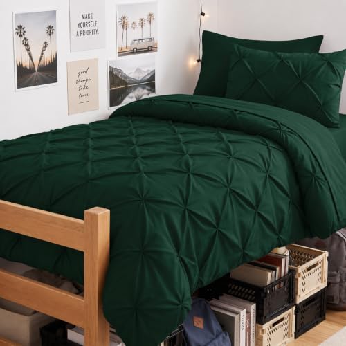CozyLux Twin Comforter Set Emerald Green, 5 Pieces Pintuck Bed in a Bag
