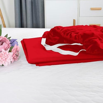 Elegant Comfort 1500 Premium Hotel Quality 18-21 Inches Deep - Extra Deep Pocket Single Fitted Sheet for High Mattress, Luxury and Softest, Smart Pocket - Wrinkle Free, Queen, Red