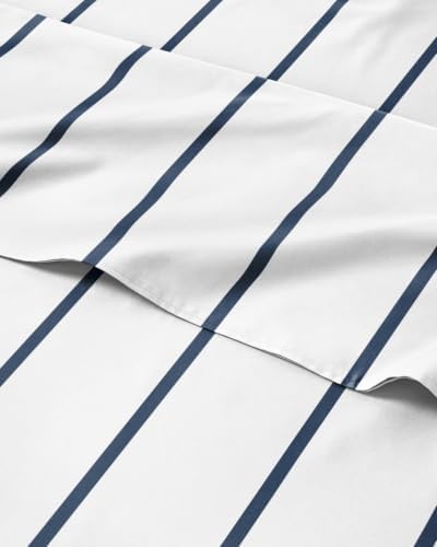 Cal King 4 Piece Striped Sheet Set - Breathable & Cooling - Navy Stripe