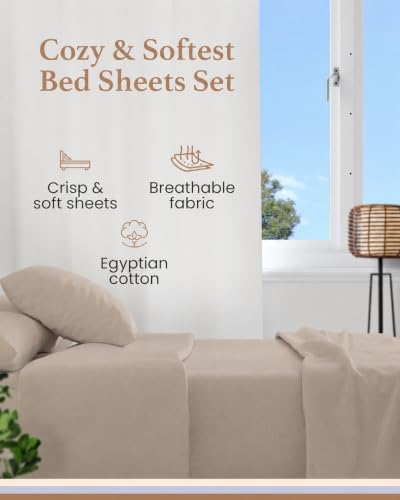 100% Egyptian Cotton Sheets King Size, 4 Piece, Beige Sheets King Size