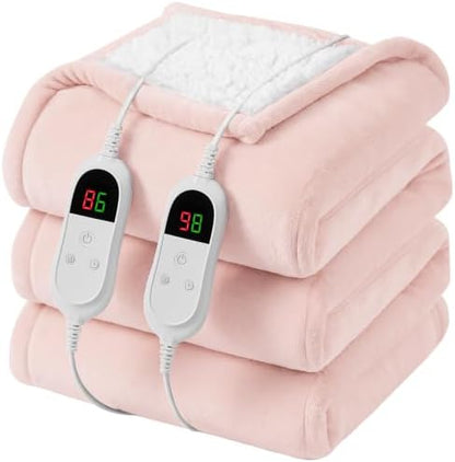 Heated Electric Blanket King, Dual Control, 90" x 100", Light Pink