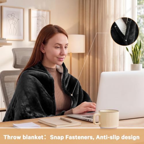 Heated Electric Blanket Twin, Soft Heating Blanket, 62" x 84", Ebony