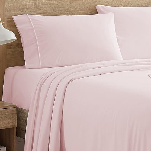 Sweet Home Collection Flannel Sheet Set, Pale Pink King, Deep Pocket Soft Brushed Microfiber All-Season Bedding with Fitted Sheet, Flat Sheet & Pillowcase(s)