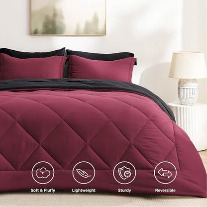 Bedsure Queen Bed in a Bag Reversible Bed Set 7 Pieces Red/Black