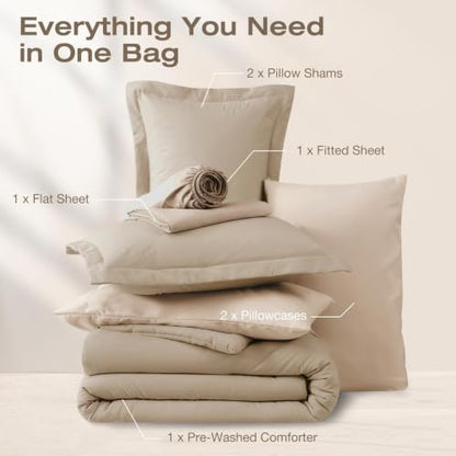 Sasttie Full Comforter Set 7-Piece Linen, Pre-Washed Bed in a Bag