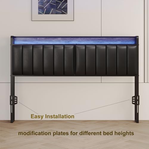 Queen Headboard Only with Storage & Outlets,Bed Headboard Queen Size,Black