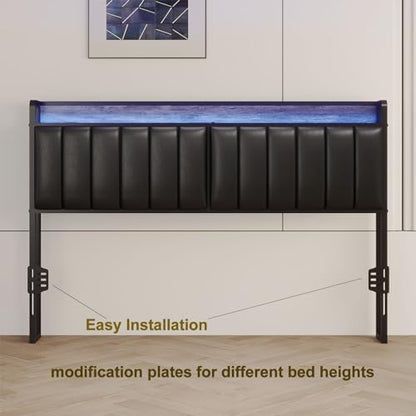 Queen Headboard Only with Storage & Outlets,Bed Headboard Queen Size,Black