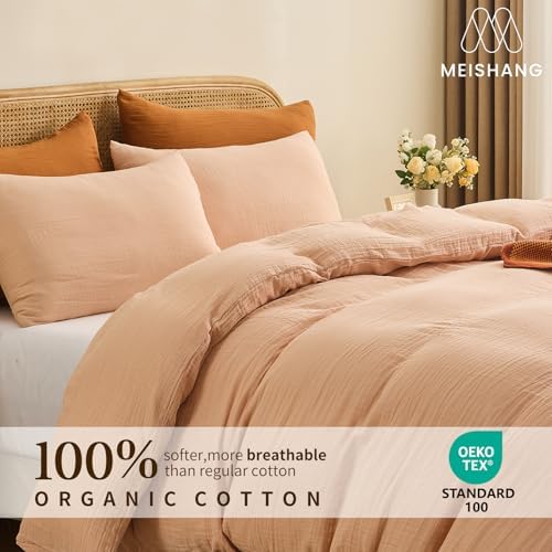 MEISHANG Muslin Duvet Cover Queen Size - 100% Organic Cotton