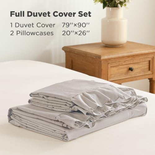 Andency Linen Ruffle Duvet Cover Full, Shabby Chic Farmhouse Bedding Set