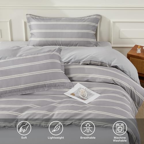 SAPHREAS Boy Gray Stripes Duvet Cover Set King Size 3pcs Dark Grey Streak Bedding Comforter Cover Set 1 Duvet Cover 2 Pillow Sham