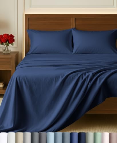 California Design Den 100% Egyptian Cotton Full Sheet Set, 4 Pcs, Navy Blue