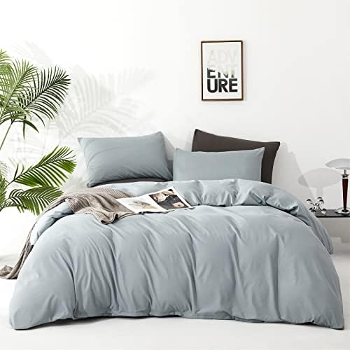 Wellboo Haze Blue Comforter Sets California King Solid Light Dusty Blue Bedding Comforters Cotton Women Men Plain Light Blue Bed Quilts Cal King Modern Minimalist Greyish Blue Blankets Mist Lake Blue