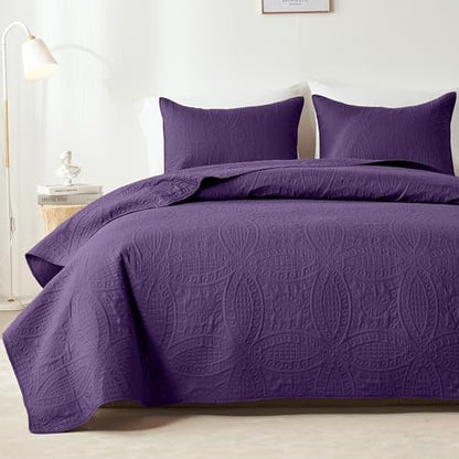 akkialla Purple Twin Quilt Set, Ultrasonic Lightweight Bedspread Coverlet for Modern Minimalist Bedroom, Soft Microfiber Coin Pattern Bedding, 2-Piece (1 Quilt, 1 Pillow Sham)