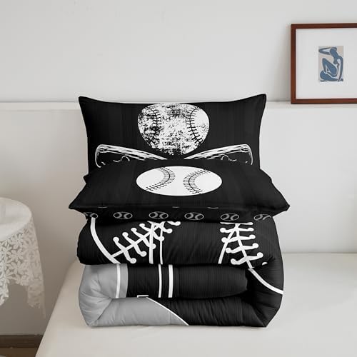 Erosebridal Kids Sports Queen Bedding Sets - Baseball Comforter Set, Reversible Duvet Insert, Field Bedding Comforter